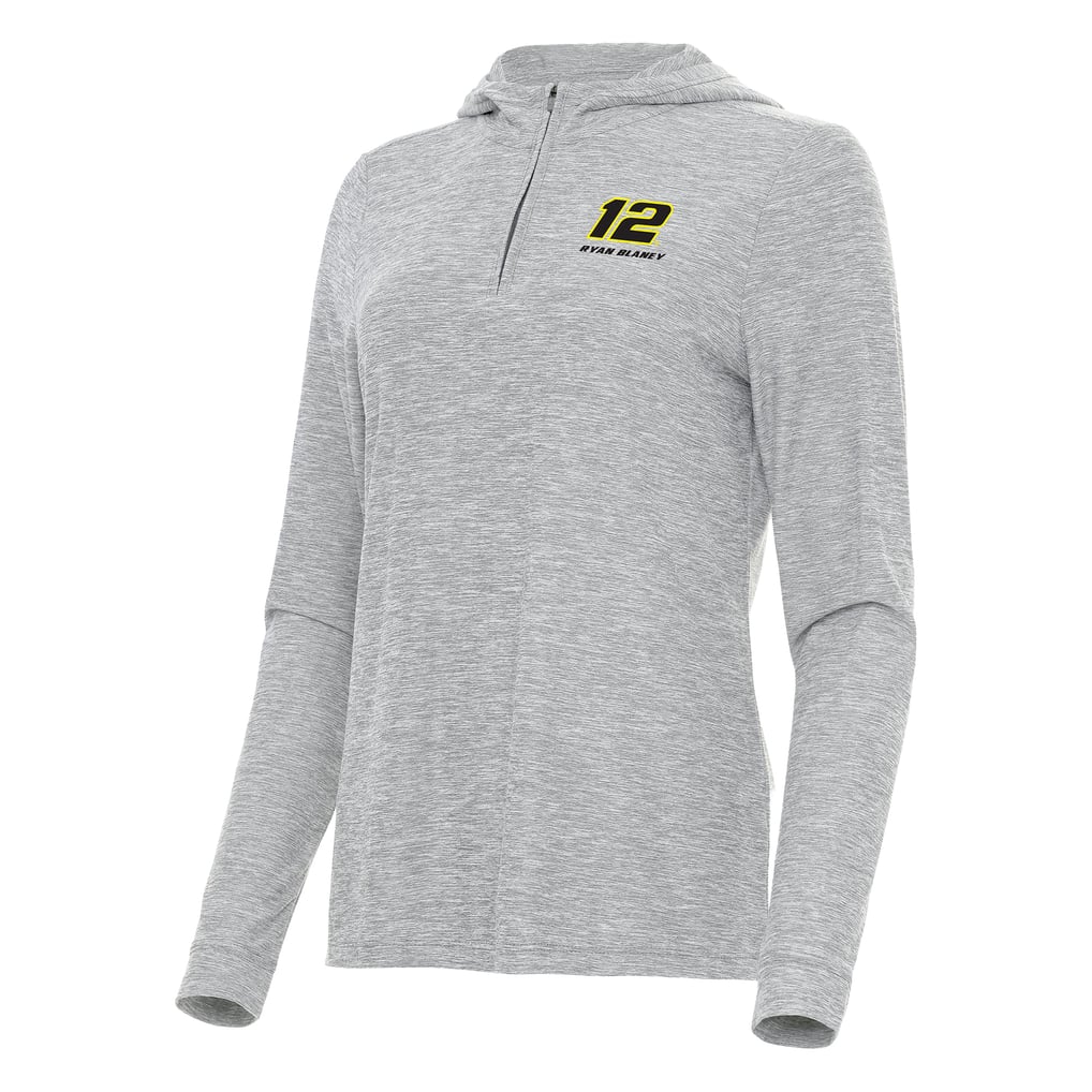  Ryan Blaney Antigua Women's Daybreak Quarter-Zip Pullover Hoodie - Heather Gray